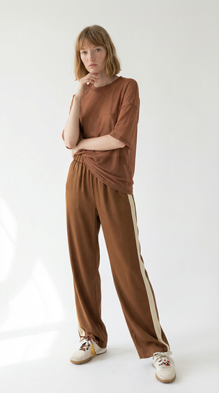 STRIPE PANT - TOFFEE and CREAM - 100% TENCEL