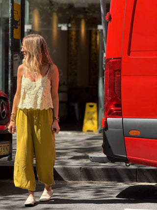 The Drift Track Pant - Marigold with Ice Blue Piping